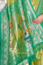 Green Paithani Inspired Silk Saree with Teal Zari Border