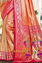Copper Orange Paithani Inspired Silk Saree with Pink Zari Border