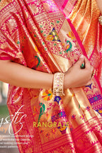 Copper Orange Paithani Inspired Silk Saree with Pink Zari Border