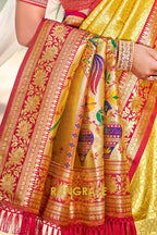 Golden Paithani Inspired Silk Saree with Red Zari Border