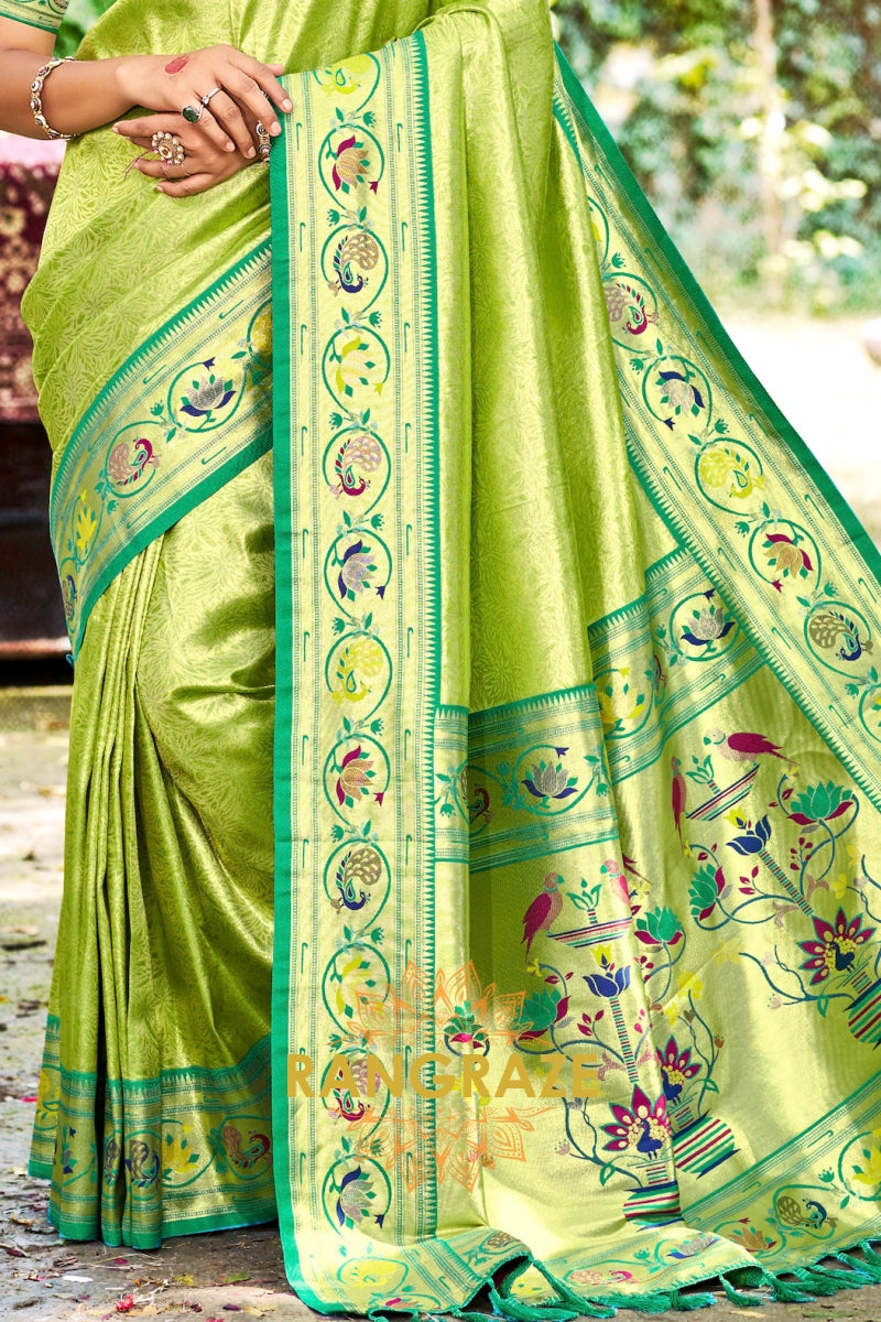 Green Paithani Silk Saree with Traditional Motifs