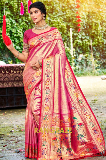 Pink Paithani Silk Saree with Traditional Motifs