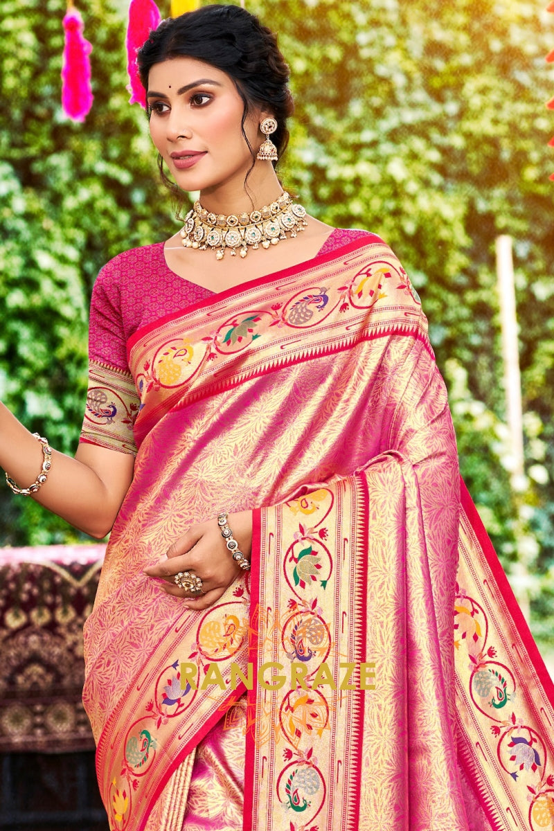 Pink Paithani Silk Saree with Traditional Motifs