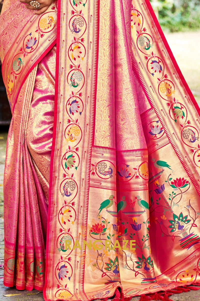 Pink Paithani Silk Saree with Traditional Motifs
