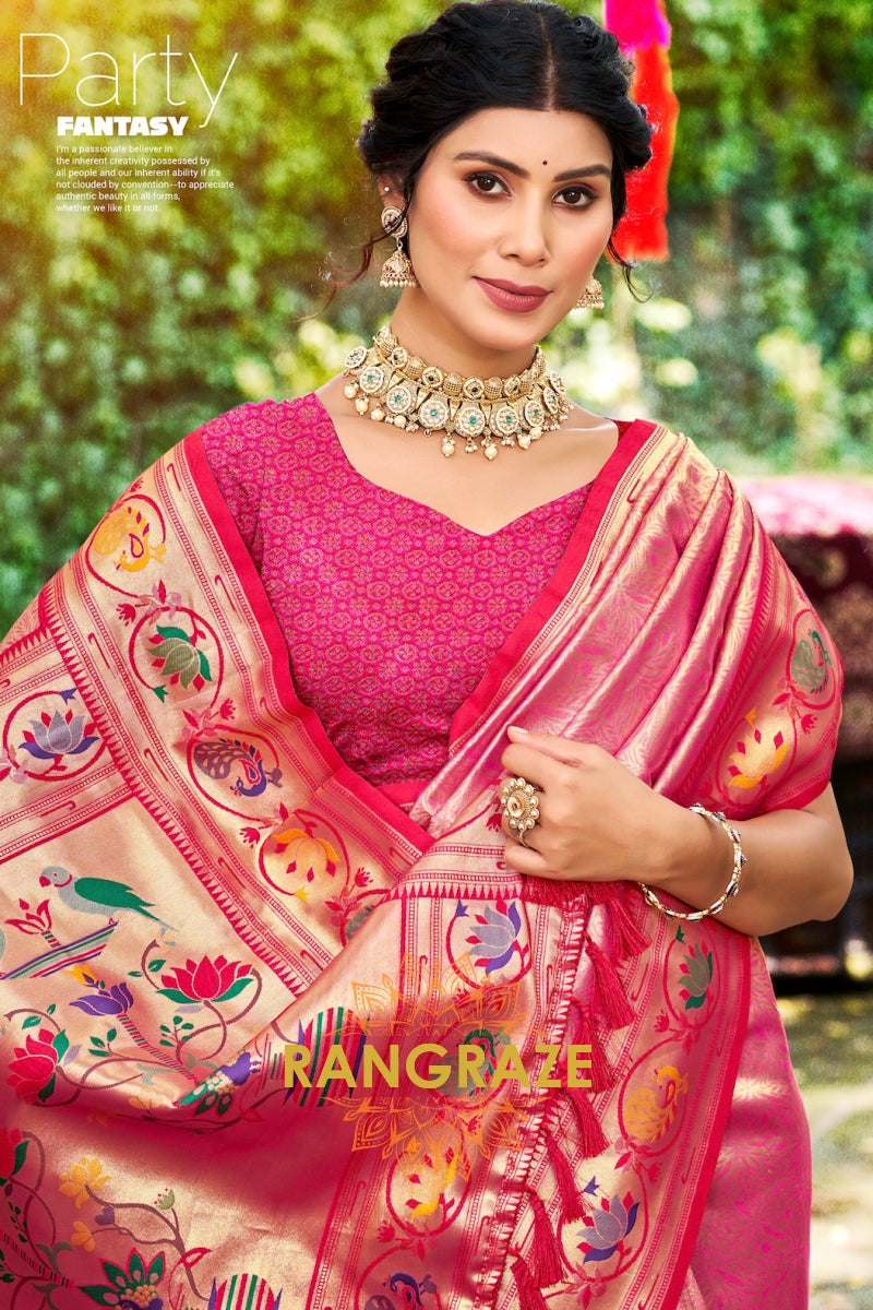 Pink Paithani Silk Saree with Traditional Motifs