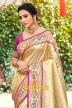 Golden Paithani Silk Saree with Traditional Motifs