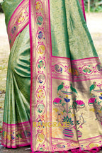 Dark Green Paithani Silk Saree with Traditional Motifs