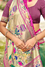 Dark Green Paithani Silk Saree with Traditional Motifs