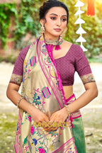 Dark Green Paithani Silk Saree with Traditional Motifs