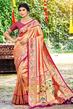 Peach Orange Paithani Silk Saree with Traditional Motifs
