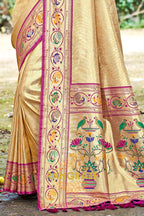 Golden Paithani Silk Saree with Traditional Motifs