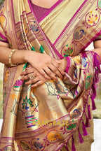 Golden Paithani Silk Saree with Traditional Motifs