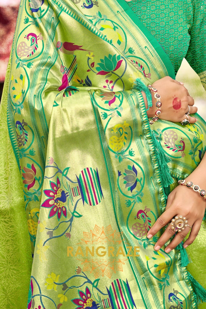 Green Paithani Silk Saree with Traditional Motifs