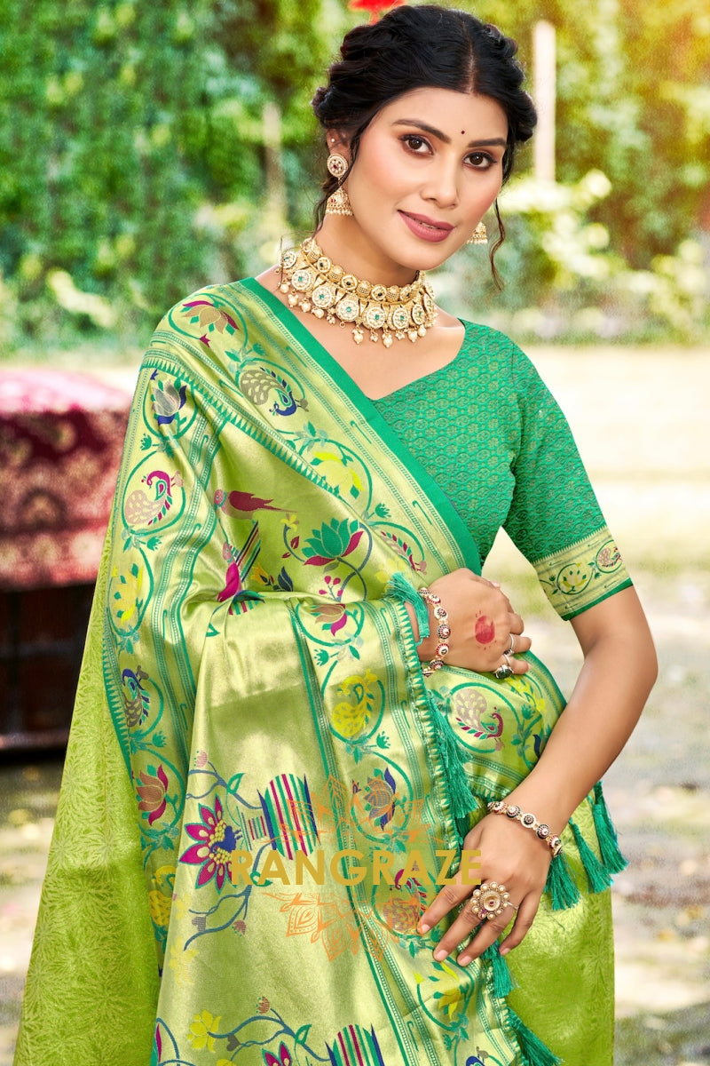 Green Paithani Silk Saree with Traditional Motifs