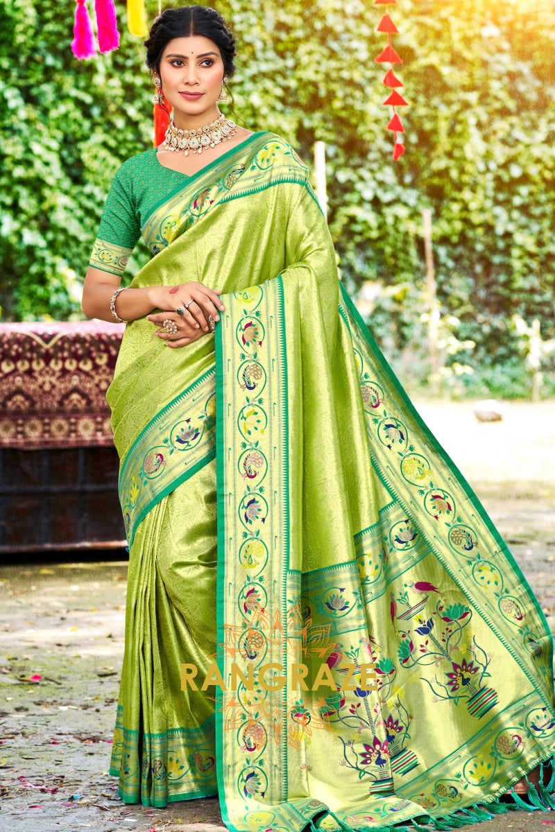 Green Paithani Silk Saree with Traditional Motifs