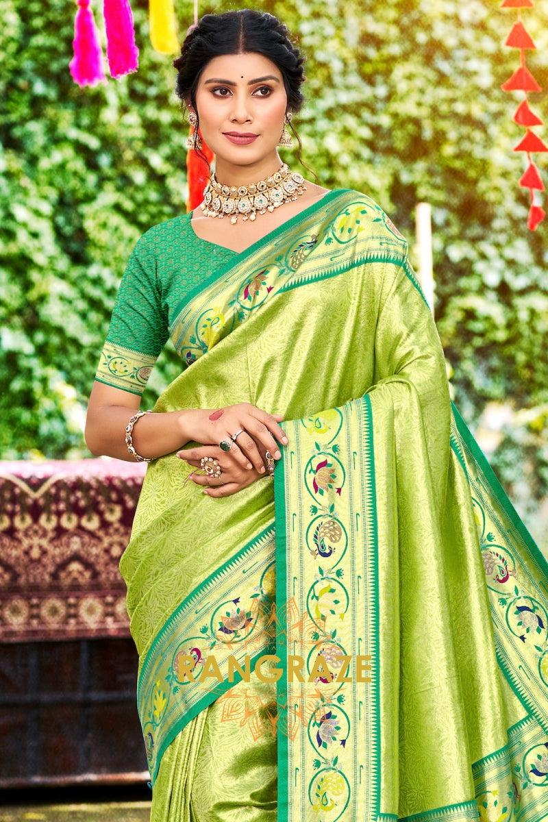 Green Paithani Silk Saree with Traditional Motifs