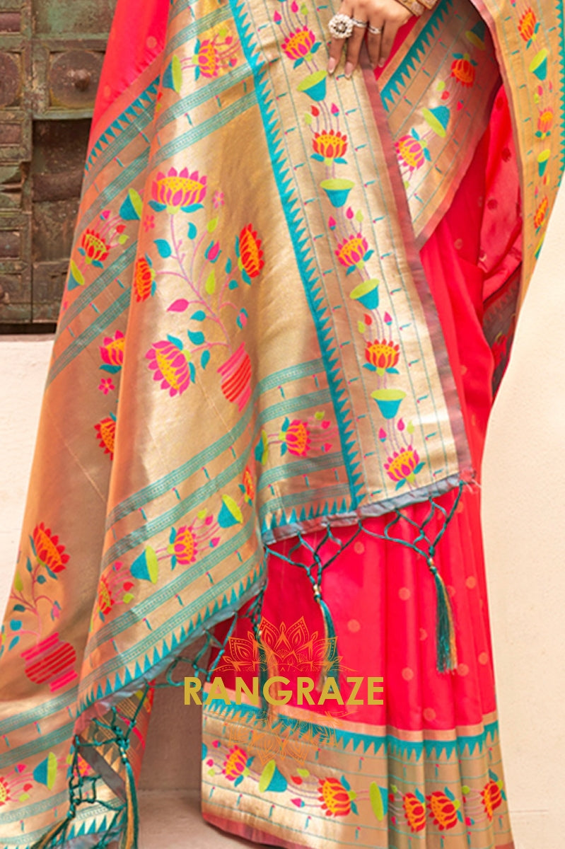 Alluring Red Heavy Zari Pallu Paithani Silk Saree