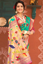 Ethereal Turquoise Heavy Zari Pallu Paithani Silk Saree