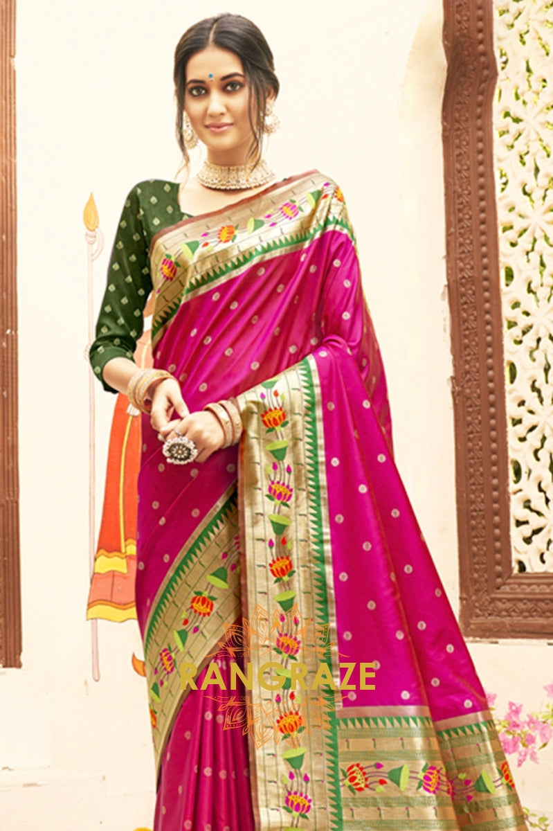 Alluring Green Heavy Zari Pallu Paithani Silk Saree