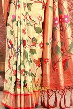 Ethereal Beige Heavy Zari Pallu Paithani Silk Saree