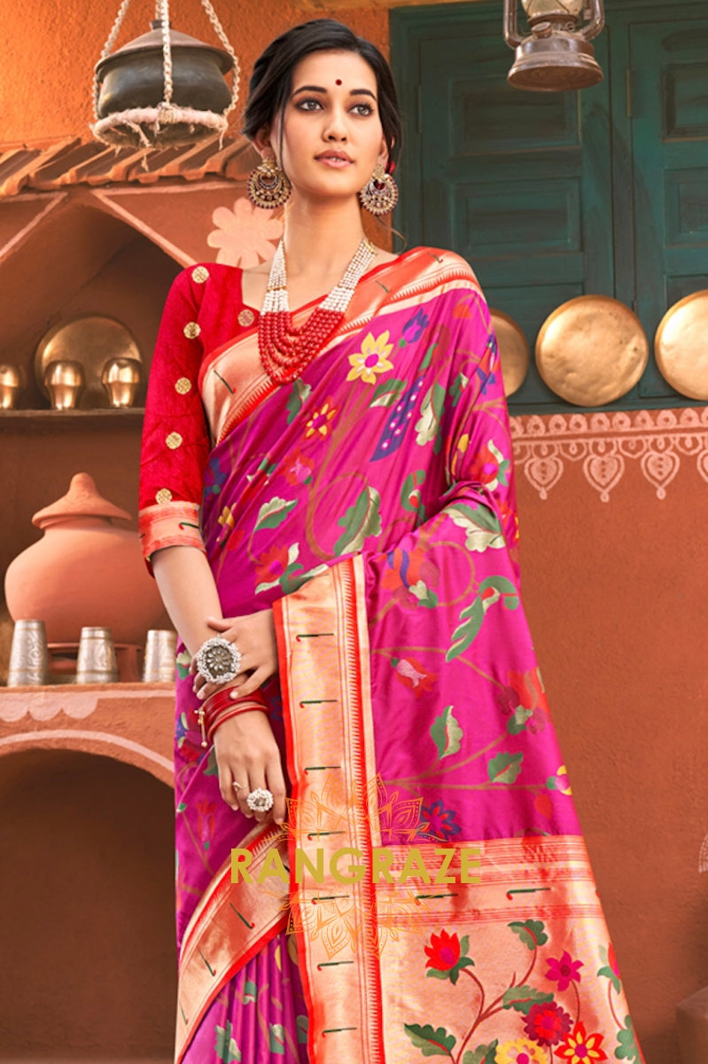 Ethereal Magenta Heavy Zari Pallu Paithani Silk Saree