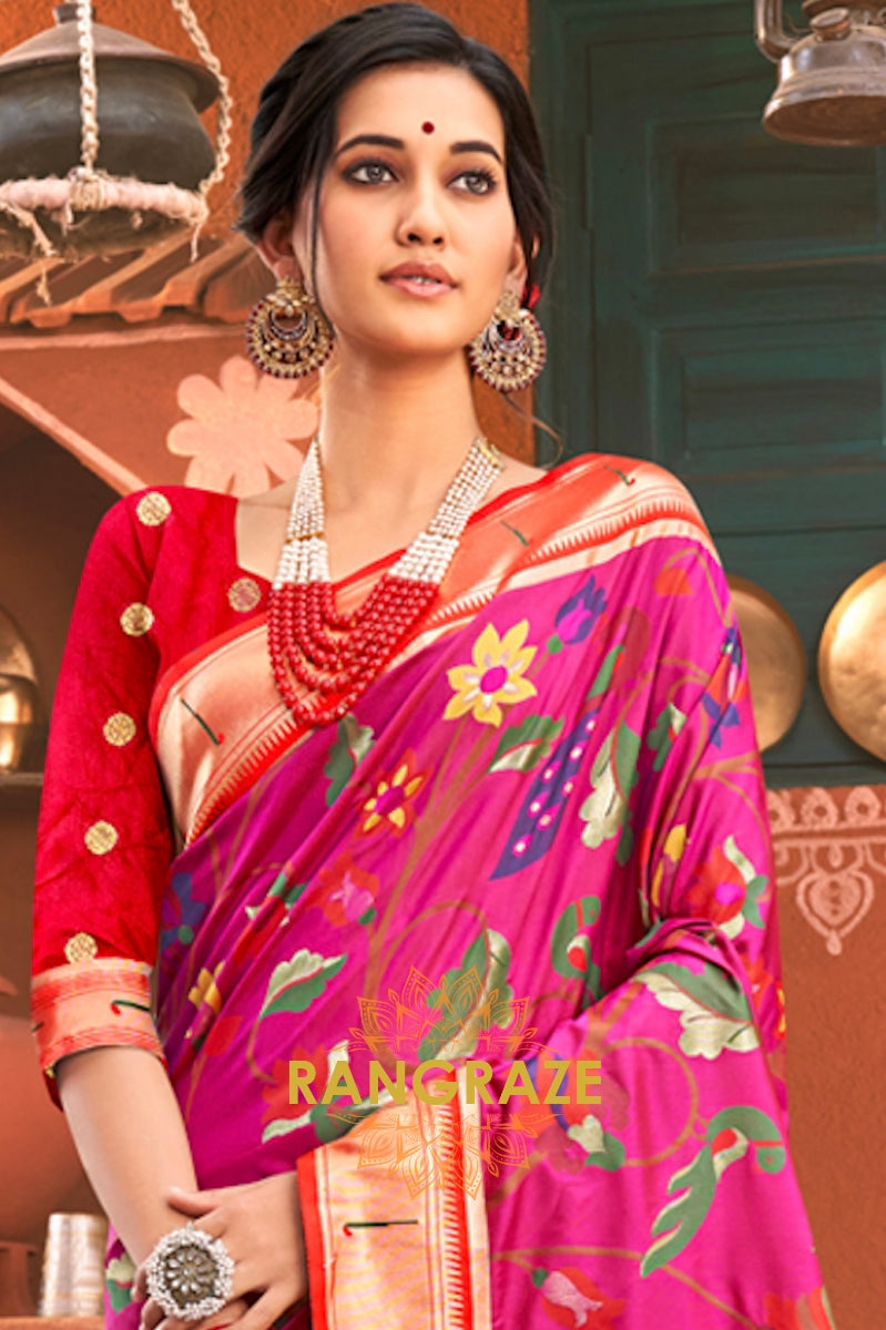 Ethereal Magenta Heavy Zari Pallu Paithani Silk Saree