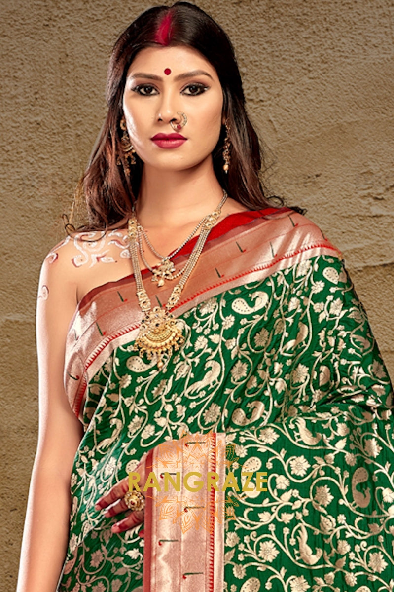 Charming Green Heavy Zari Pallu Paithani Silk Saree