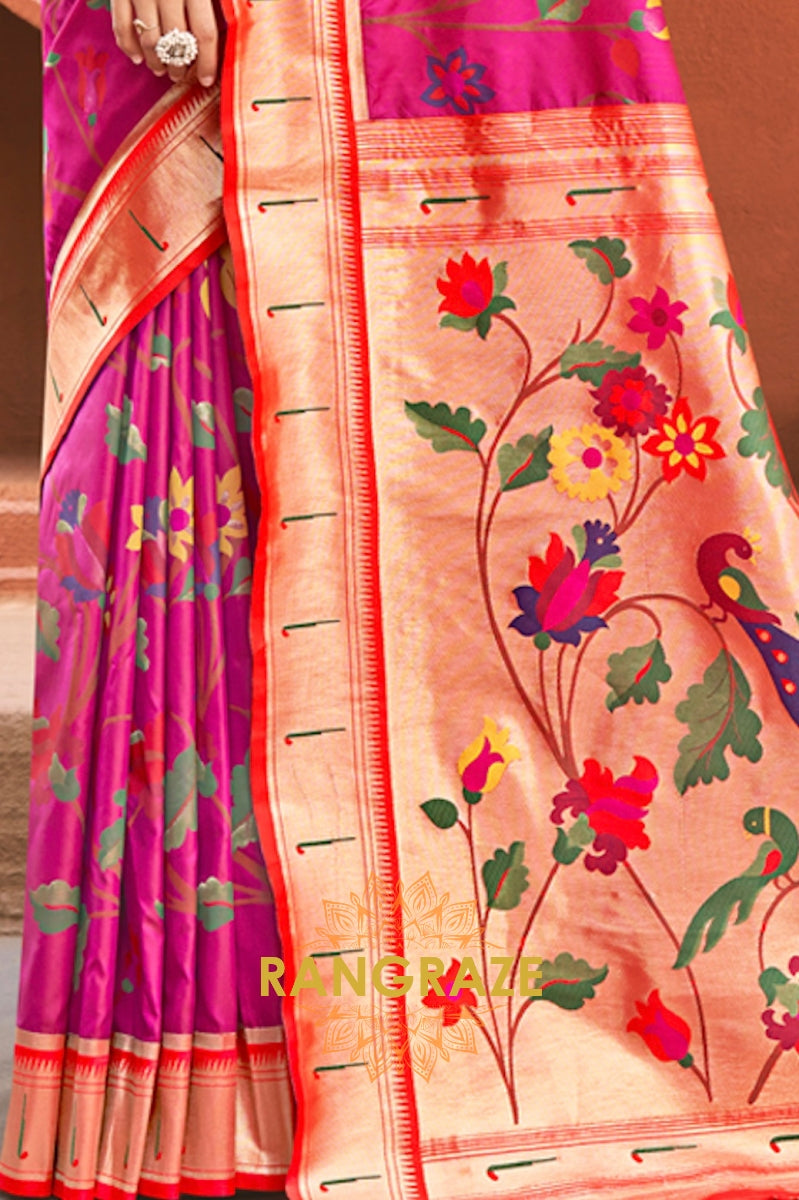 Ethereal Magenta Heavy Zari Pallu Paithani Silk Saree