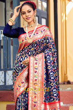 Regal Navy Blue Paithani Patola Silk Saree