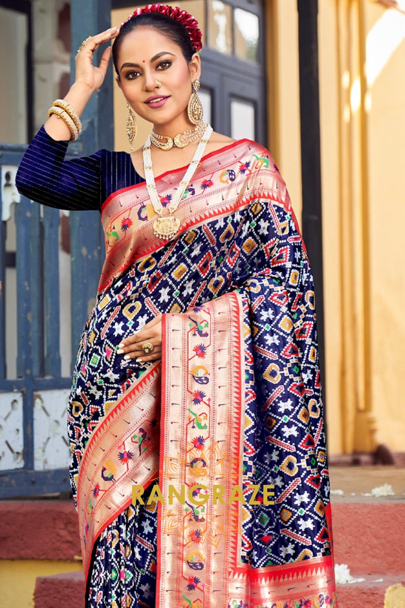 Regal Navy Blue Paithani Patola Silk Saree