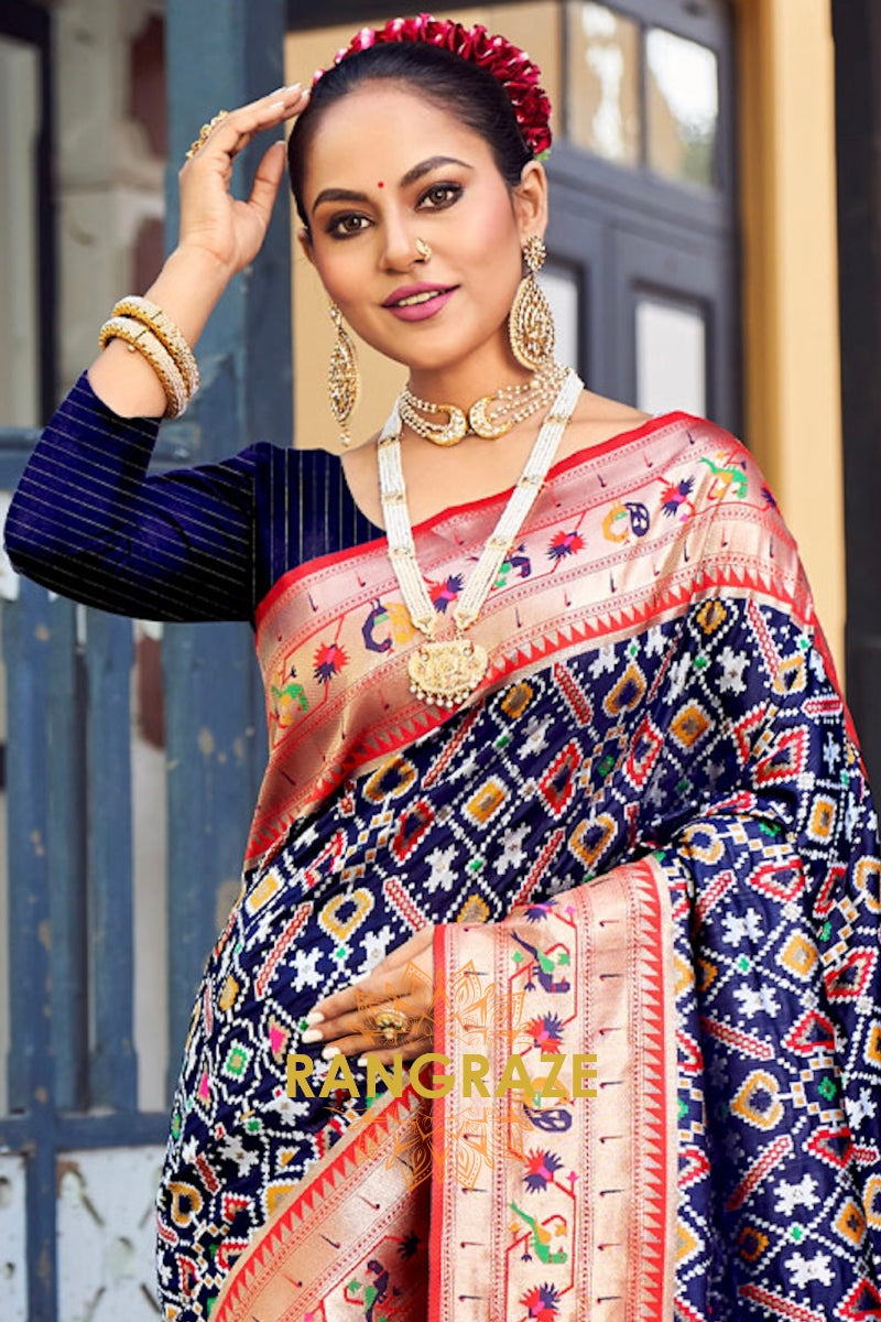Regal Navy Blue Paithani Patola Silk Saree