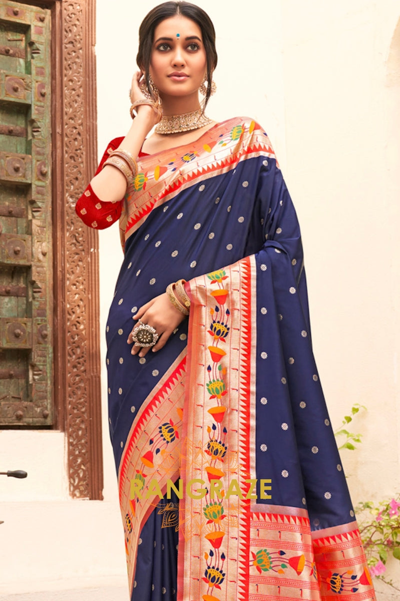 Alluring Blue Heavy Zari Pallu Paithani Silk Saree