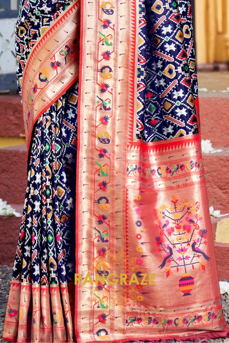 Regal Navy Blue Paithani Patola Silk Saree