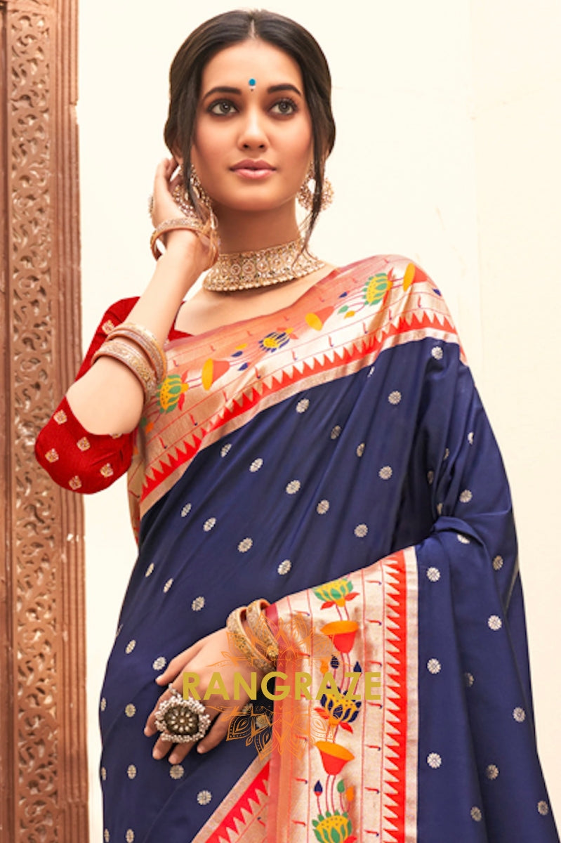 Alluring Blue Heavy Zari Pallu Paithani Silk Saree