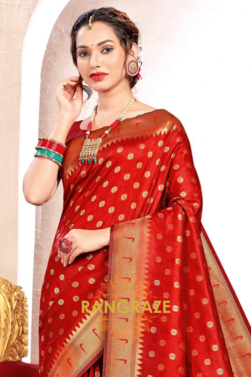 Crimson Red Woven Paithani Silk Saree