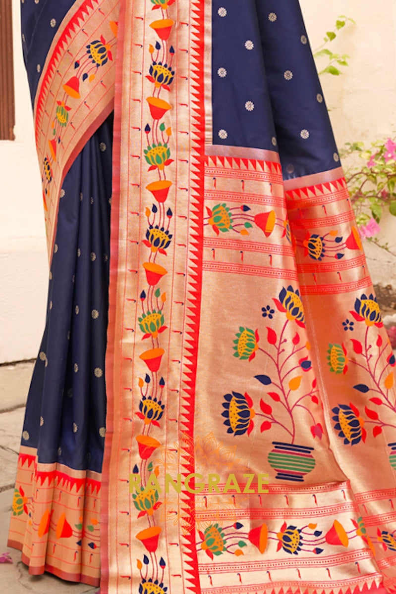 Alluring Blue Heavy Zari Pallu Paithani Silk Saree