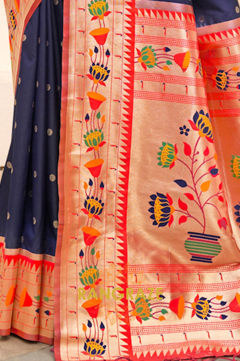 Alluring Blue Heavy Zari Pallu Paithani Silk Saree