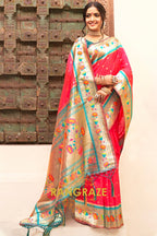 Alluring Red Heavy Zari Pallu Paithani Silk Saree