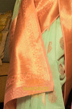 Sea Green Pure Linen Copper Zari Banarasi Weaving Saree