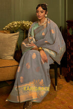 Slate Grey Pure Linen Copper Zari Banarasi Weaving Saree