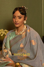 Slate Grey Pure Linen Copper Zari Banarasi Weaving Saree