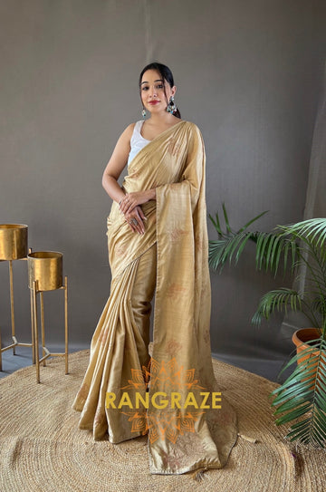 Ivory Cream Silk Saree With Zari-Based Embroidery And Piping