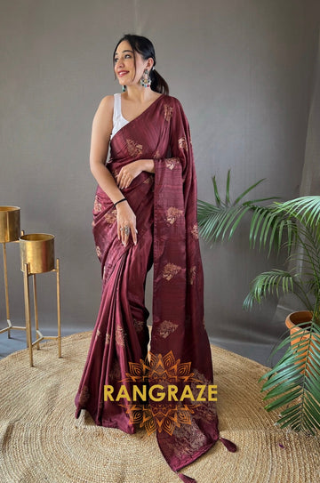 Maroon Pink Silk Saree With Zari-Based Embroidery And Piping