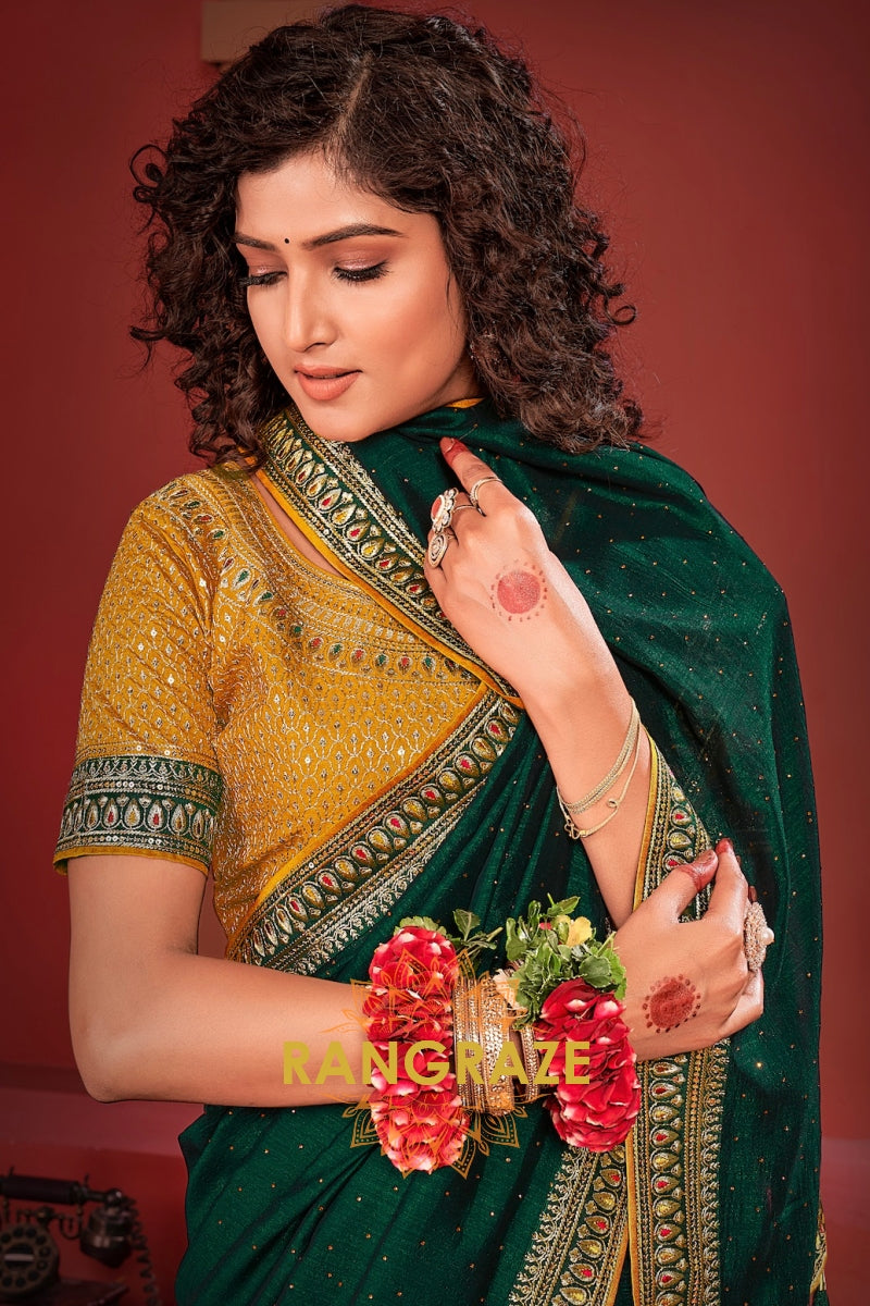 Golden Emerald Heritage Silk Saree