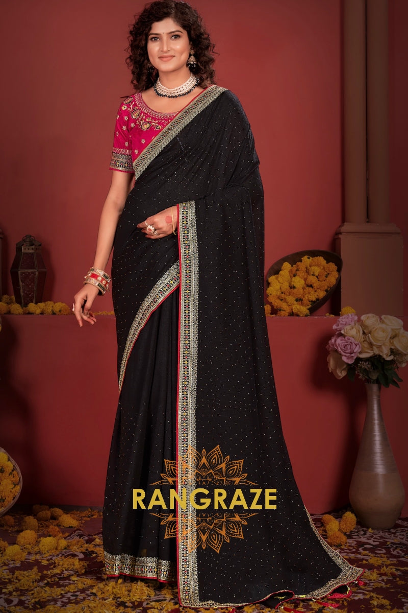 Midnight Radiance Embroidered Silk Saree