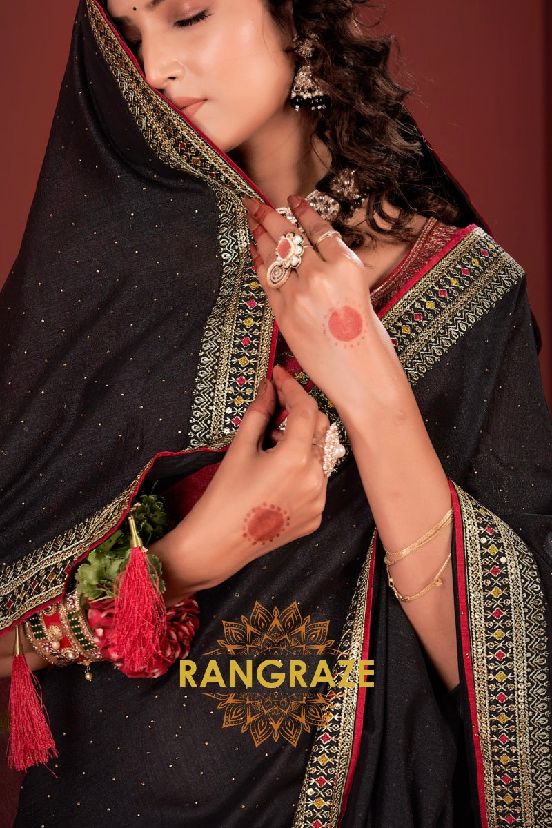 Midnight Radiance Embroidered Silk Saree