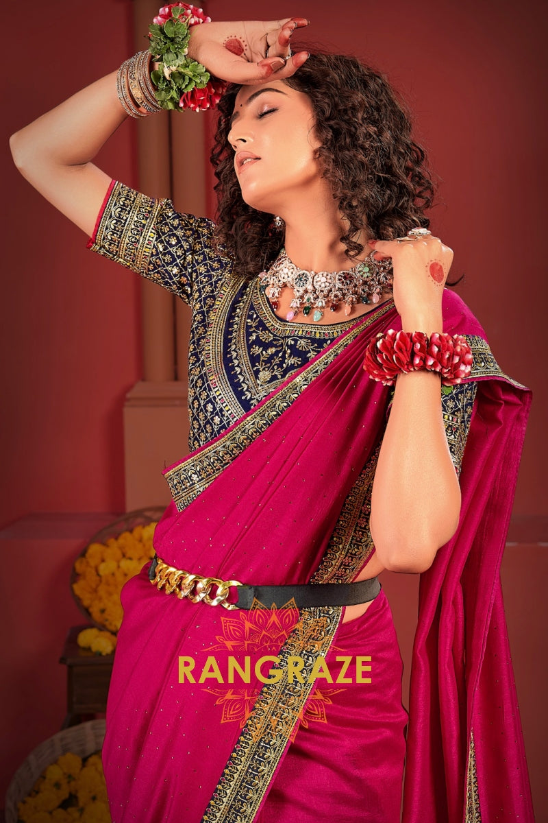 Fuchsia Royale Embroidered Silk Saree