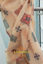 Couture Beige Yellow Woven Linen Silk Printed Saree