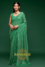 Emerald Green Premium Georgette Designer Sequin Saree