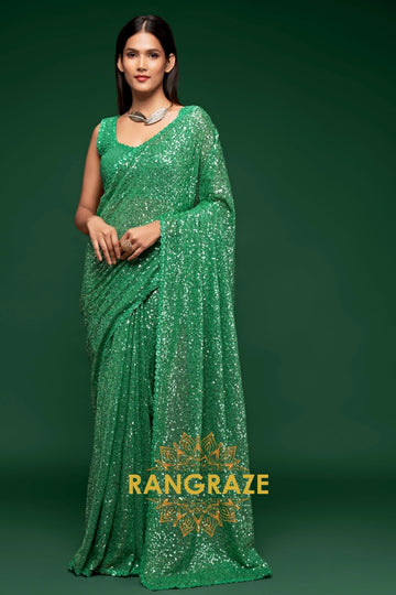 Emerald Green Premium Georgette Designer Sequin Saree